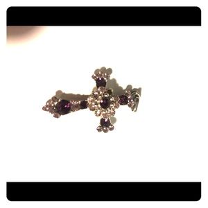 Purple stone and silver cross necklace charm